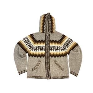 Little Llamas Hooded Alpaca Wool Knitted Jacket Hoodie Sweater Small Womens